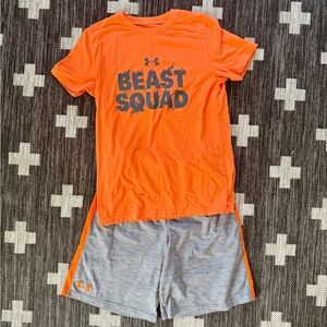 Under Armour Orange & Gray 'Beast Squad' Athletic Tee and Shorts Set